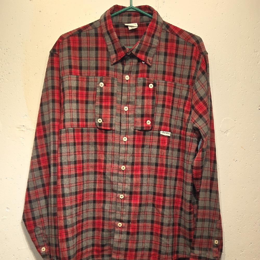 Men's Red, Gray & Black Pattern Flannel Long Sleeve Shirt (XL)